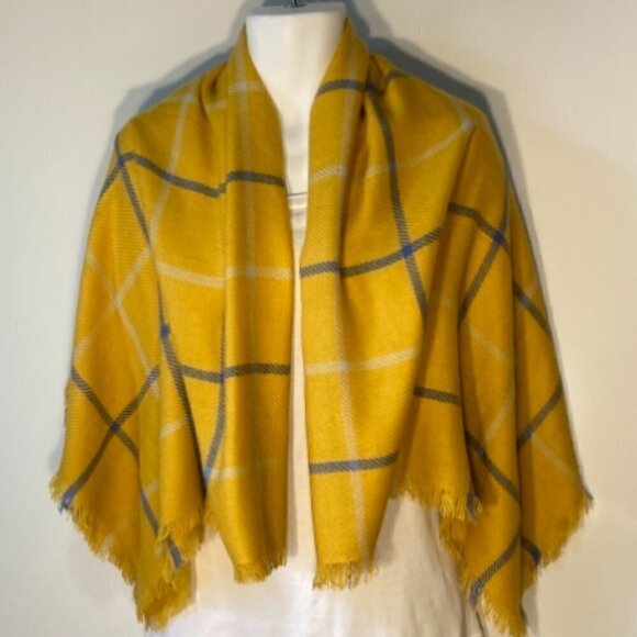 Accessory Depot Yellow & Blue color block plaid large oversized scarf/wrap - Picture 2 of 6